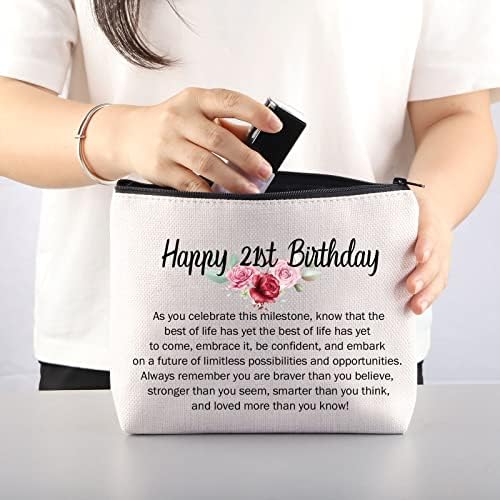 ВАМСИ 21 роденденска Торба За Шминка Среќни 21 ви Подароци За Жени Слатка 21 Годишна Роденденска Козметичка Патна Торба