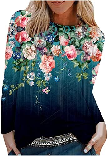 Екипаки џемпери за жени трендовски претерано пад џемпер лабава лебава обична долга ракав цветни печатени врвови на пулвер
