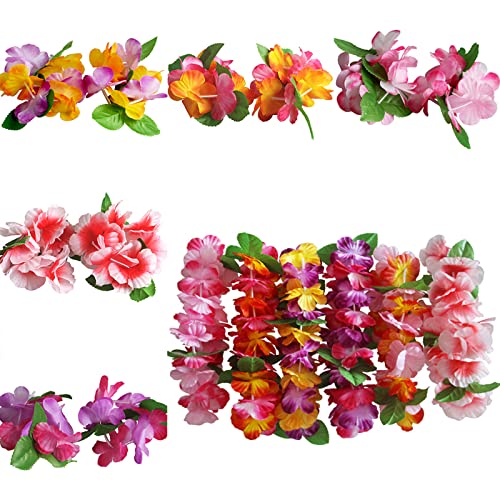 18 Парчиња Хавајски Цветни Ленти Нараквици Луау Тропска Круна Венец Нараквици Со Лисја Жени Хаваи Обрачи За Коса Цветни Ленти