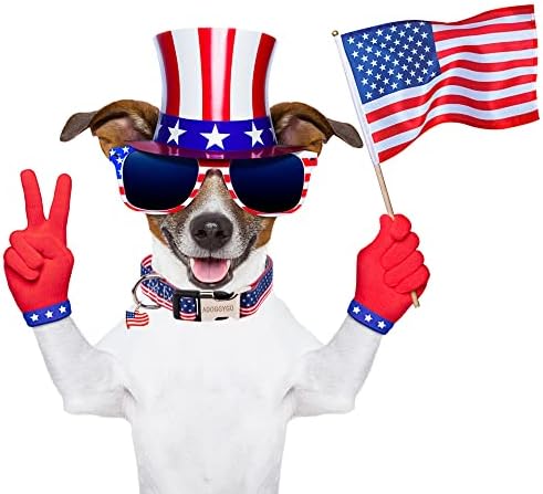 Адогиго Американско знаме јака за кучиња, сина црвена боја, шема на ленти, патриотски јаки од 4 -ти јули за мали средни кучиња миленичиња миленичиња