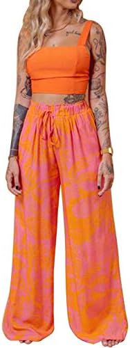 Womenените Бохо облеки-лежи-дама боемска пеперутка печатена шема Ками врвови + долги панталони