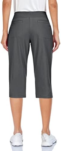 Gymsmart Повлечете го Каприс за жени еластични половини облечени обични пешачки голф капри панталони со џебови