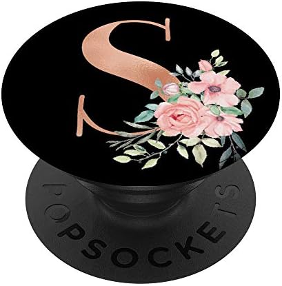 Розово руменило црна монограм буква е прилично розова цвеќиња popsockets popgrip: заменлива зафат за телефони и таблети