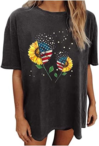 Luthенски летни врвови на американските кошули со знаме на 4-ти јули САД Патриотска кошула за жени обична блуза со маица со кратки ракави