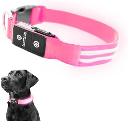 Трактивна LED Осветлување Куче Јака - 3 Светлосни Режими За Ноќно Одење, Водоотпорен, Полнење, До 10 Часа Батерија, Розова