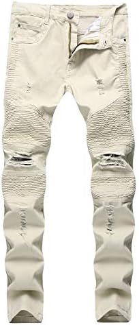 Машки тенок фармерки за машка „Ангонџивел“, искинаа потресени фармерки измиени велосипеди мото демини со панталони со патент