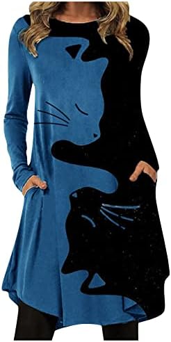 Nokmopo Џемпер Фустани За Жени 2022 Женска Мода Секојдневен Печатен Пуловер Со Тркалезен Врат Лабав Фустан Со Долги Ракави
