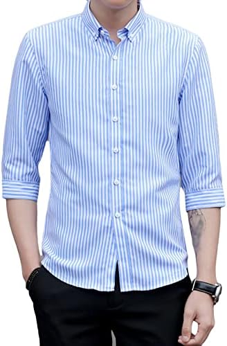 Dgkaxiyahm Машки со пет точки ракав шарени печатени тенок кошула, светло деловно работење, случајно копче за блуза, вклопувани