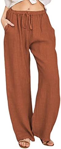 Женски памучни постелнина, пантолони обични панталони со цврста боја