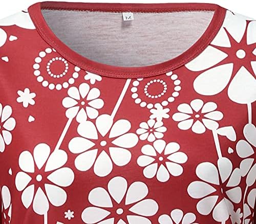 Женски кошули со 3/4 ракави летни кратки ракави врвови обични маици новини за печатење во боја на блуза, обични кошули за жени
