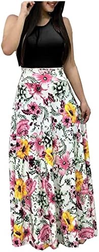 Maseенски пролетен мода 2023 година, женски моден случај на обичен печатење на вратот со кратки ракави со долги фустани со голема