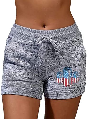 Athенски атлетски шорцеви со џебови плус големина висока половината широка нозе бохо шорцеви Американски знамиња за дишење со