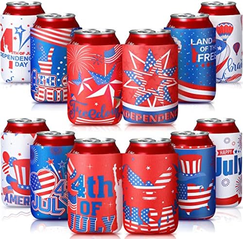 24 Парчиња 4 јули Може Да Се Излади Ракав Денот На Независноста Може Ладилници Американско Знаме Патриотски Смешни Склопувачки Неопренови Изолатори за 12 мл Пиво Пиј
