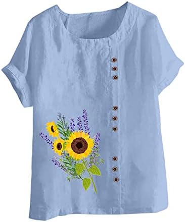 Тинејџерски девојки чамец врат постелнина памучна сончоглед Сончеви цветни секси блуза маичка со кратки ракави, жени xq