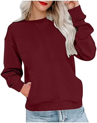 Обична есенска кошула со долг ракав за жени солиден екипаж пулвер врвен тинејџерски девојки трендовски џемпер џемпер џемпер