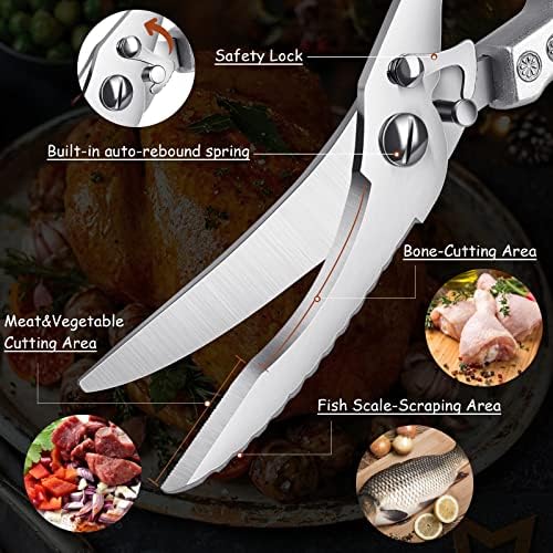 Фузиекеи живина ножици тешки кујнски ножици повеќенаменски кујнски ножици не'рѓосувачки челични носачи за прибор за јадење за