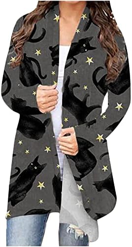 Врвови за женска отворена предна туника блуза шал кардиган Ноќта на вештерките Новини печати лесна кујна кошула надворешна облека