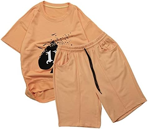 IWQBQ MEN's Casual Tracksues Shorts Shorts Shorts Suit Casue 2-парчиња облека со маици и шорцеви