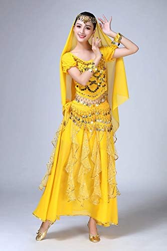 Orените Оридор, стомакот, фустан за танцување Индиски боливудски костими за Ноќта на вештерките шифон, сјајни стомачни танцувачки костуми од 5 парчиња облека од 5 па?
