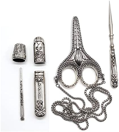 Ножици за везови на Lyk 5 парчиња/ Поставете гроздобер сребро вез за шиење ножици за шиење подарок за игла, алатка за гроздобер