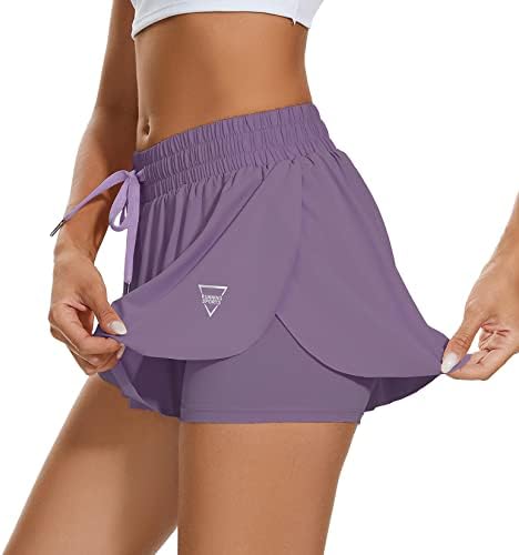 Century Star 2 во 1 Flowy Running Shorts за жени со џебови со шорцеви за пеперутки салата јога велосипедизам атлетски здолништа