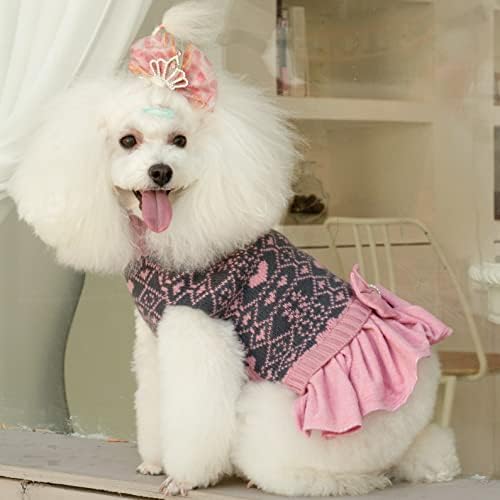 Cultse Bone Day Day Day Day Comper Sweetheart Pink фустан плетен џемпер девојче кученце облека желка едно парче со лак за домашни