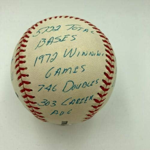 Пит Роуз потпиша силно испишана во кариерата статистика Бејзбол Реџи acksексон COA - Автограмирани бејзбол