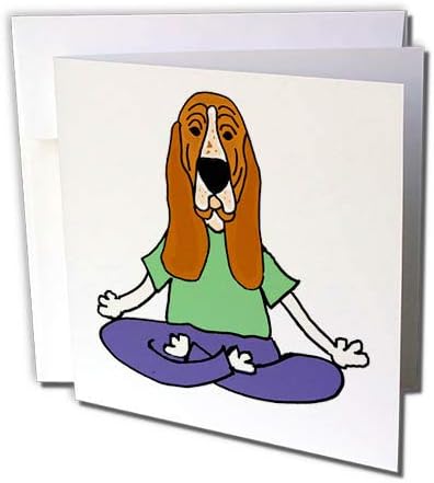 3dRose Смешни Симпатична Басет Пес Куче Јога Уметност - Честитка, 6 од 6-инчен