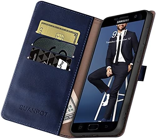 SUANPOT За Samsung Galaxy S7 5.1 СО Rfid блокирање Кожа Паричник Случај Кредитна Картичка Носителот, Флип Фолио Книга телефон