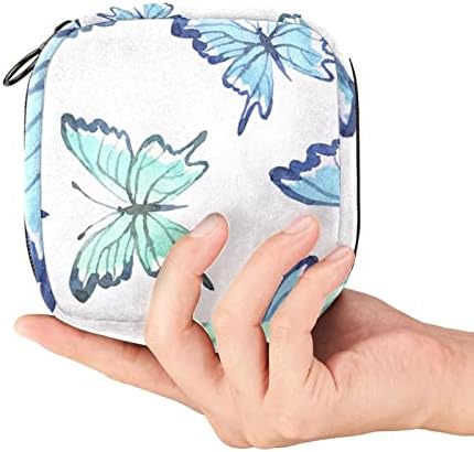 Санитарна торба за складирање на салфетка, торбичка за подлога, торбичка за подлога, мала торба за шминка, сина шема на пеперутка