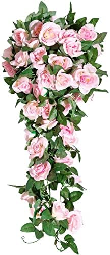 Yebazy 2 парчиња лажни розови видови вештачки цвеќиња растенија за хотелска свадба домашна забава градина занает уметност декор