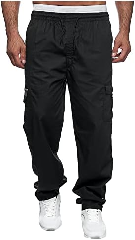 Tobchonp Mens Black Cargo Pants тенок вклопена хип -хоп улична облека мулти џебови панталони обични цврсти бои мали нозе џемпери со џемпери