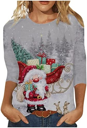 Симпатична екипаж за џемпери на екипаж О-вратот Божиќни печати со долги ракави маици за жени во целост мама џемпери за жени