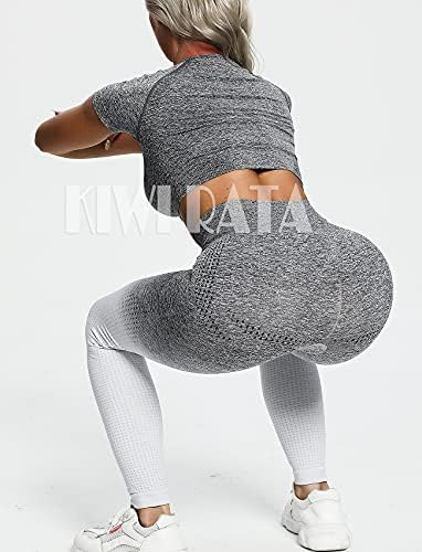 Kiwi Rata Women'sенски висок тренинг на половината компресија Непречена фитнес јога хеланки задникот за лифт Активни хулахопки Истегнување панталони