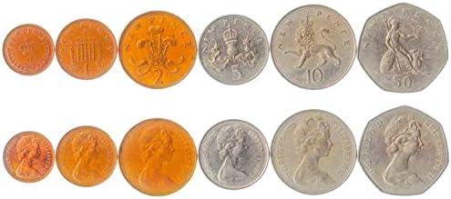 6 Монети Од Обединетото Кралство | Британска Колекција На Монети 1/2 1 2 5 10 50 Ново Пени | Циркулирано 1968-1981 | Елизабета ВТОРА | Лав | Порткулис | Британија