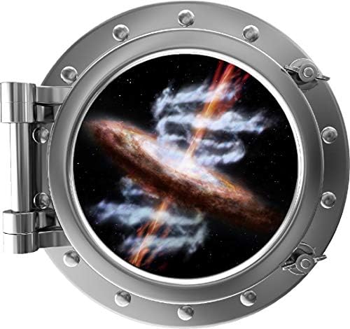 18 PortScape Instant Space Porthole 3D Quasar QuaSar Star #3 Сребрен wallид Декларабилен отстранлив wallиден налепница Галакси Галаксиска црна дупка Галактичко јадро Образовна декор за детска ?
