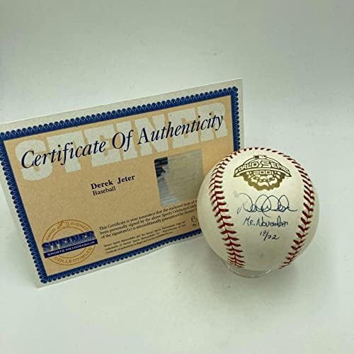 Дерек Џетер г-дин ноември Потпишан 2001 Светската Серија Бејзбол Штајнер КОА 18/22-Автограм Бејзбол