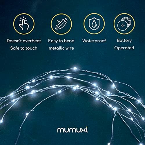 Mumuxi LED самовила светла со батерии управувани со низа светла [20 пакет], 3,3ft 20 Mini LED светла на батерии напојувани бели