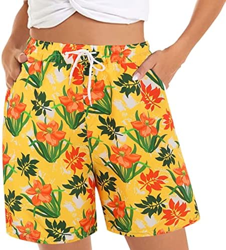 Женски плус големина шорцеви на плажа со џебови високи половини лабави фит салата шорцеви камуфлажа за дишење на плажа со џебови