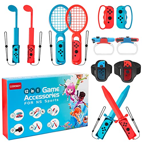 Преклопни спортови додатоци - Codogoy 12 во 1 прекинувач Спортски додатоци Пакет за Nintendo Switch Sports, Комплет за семејни