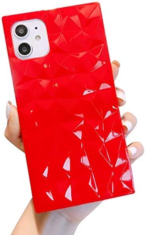 УСЛОГАН луксузен дизајн за iPhone 12 Pro Max Case Square Edges 3D Diamond Model Glitter Тенок телефон случај Womenенски шок
