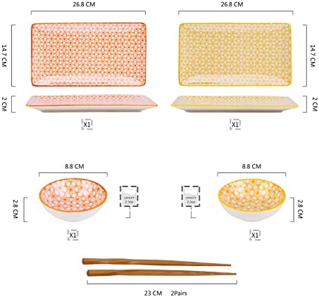 Ванкасо Нацуки Порцелан Суши Плоча Во собата за 2, 6 Парчиња Јапонски Стил Керамички Жолто Портокалова Суши Сет Служат, Вклучувајќи Суши Послужавници | Натопи Чинии