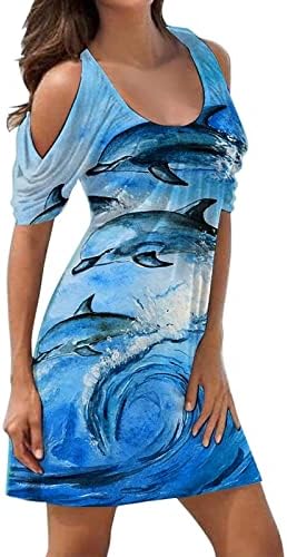 ADHOWBEW Плус Големина Летен Фустан Цветен Фустан 2023 Одмор Бохо V Врат Модни Фустани На Плажа