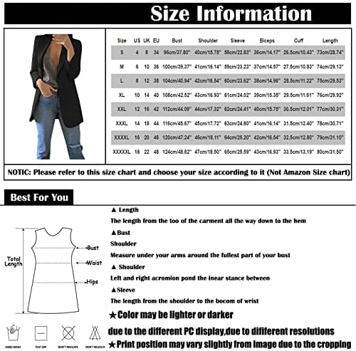 Rmxei жени цврсти отворени предни џебови кардиган формален костум со долга ракав блуза палто