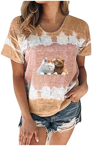 Women'sенски блок во боја на врвови лето плус големина Туника Туника слатка графичка маица лабава обична облека со трендовски