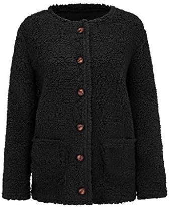 Expensationенски преголема јакна Шерпа: женски модни дами зимско топло копче со долг ракав нагоре, палто со џемпер со аспиратор