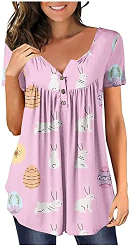 Велигденски кошули за жени Симпатична зајаче графичка кошула О вратот трендовски блуза Туника манки лабави врвови со кратки