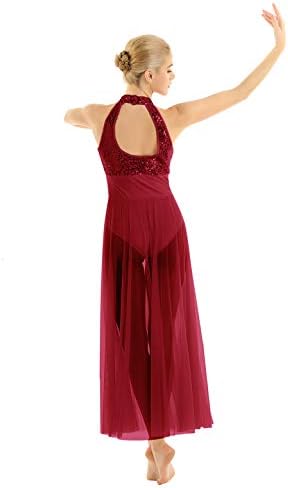 iiniim лирски жени возрасни sequins dance dancume halter вратот балет леотарски фустан проток на сплит здолниште
