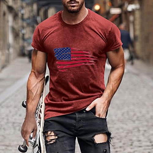 LCEPCY USA THSHIRTS FOR MEN CASION CREW вратот на вратот Кратки ракави Графички маички 4 -ти јули Патриотски кошули облека