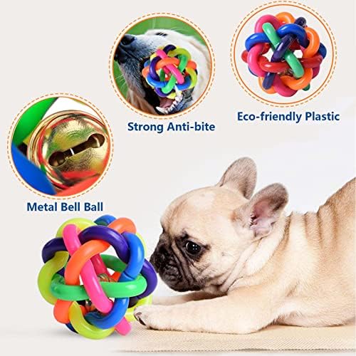 3,5 ”гумена топка за кучиња со bellвоно виножито, ткаена играчка, нетоксична залак отпорна гумена топки, тренинзи за чистење
